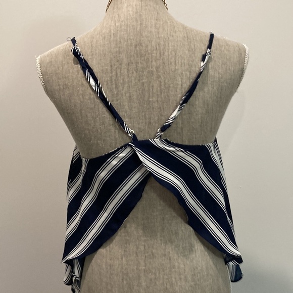 Navy Blue Striped Crop Tank Top - Picture 3 of 9